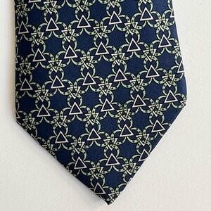 Hermes Tie 100% Silk Navy Green Geo Print 7515 IA Luxury Classic Made in France